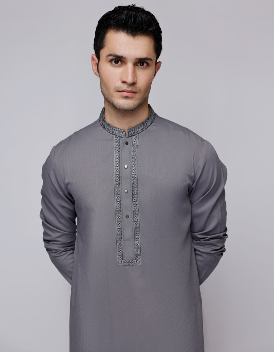 Blended Grey Kurta - J. Junaid Jamshed