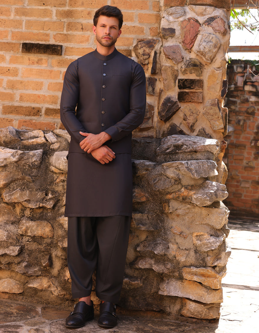 Blended Grey Shalwar Kameez - J. Junaid Jamshed