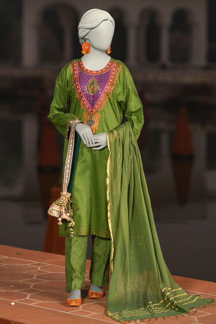 Jacquard Green Unstitched Suit - J. Junaid Jamshed