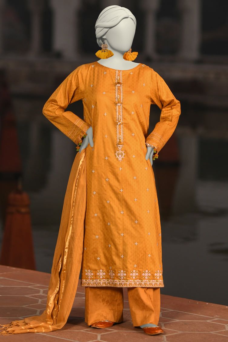 Jacquard Brown Unstitched Suit - J. Junaid Jamshed