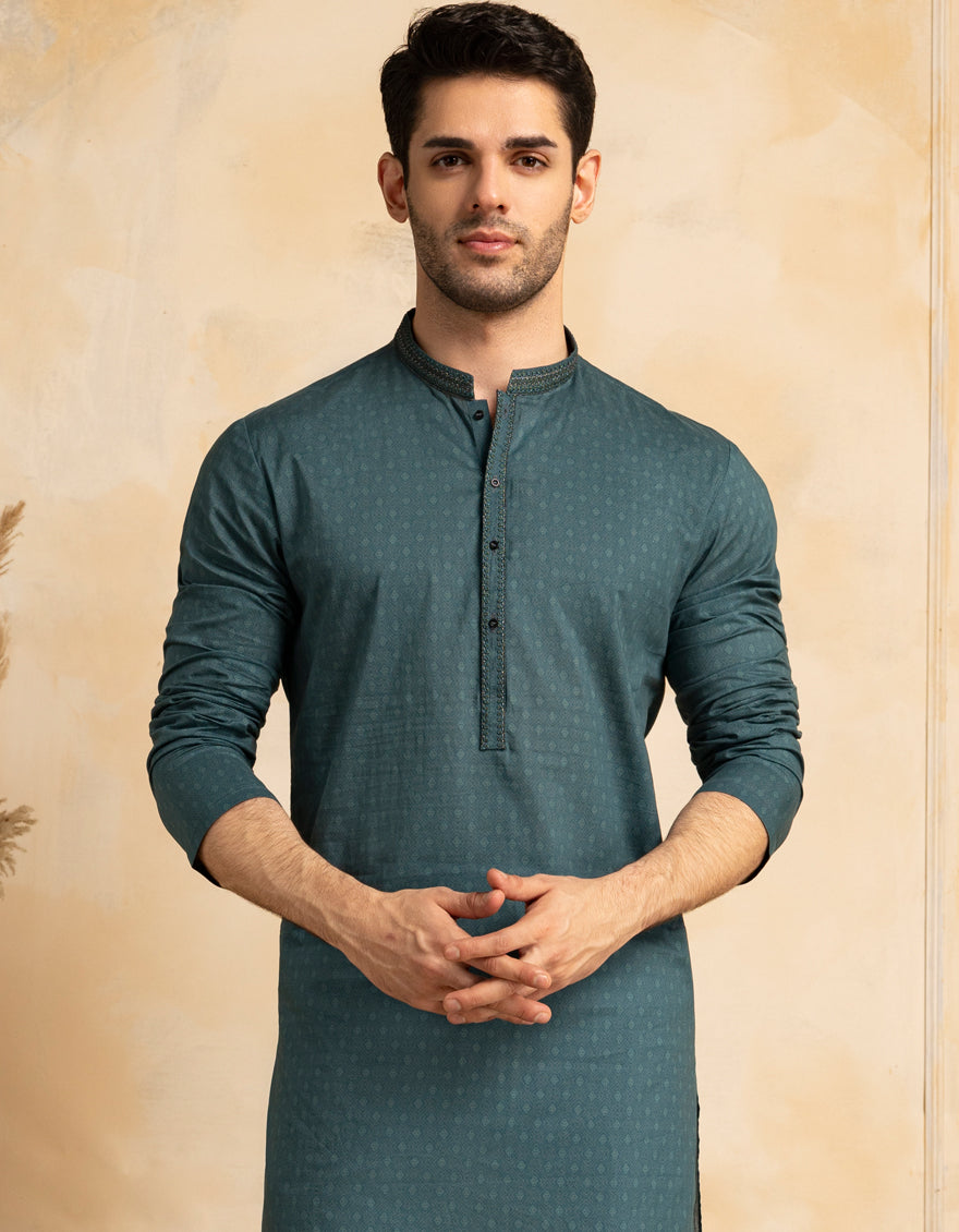 Cotton Blue Kurta - J. Junaid Jamshed