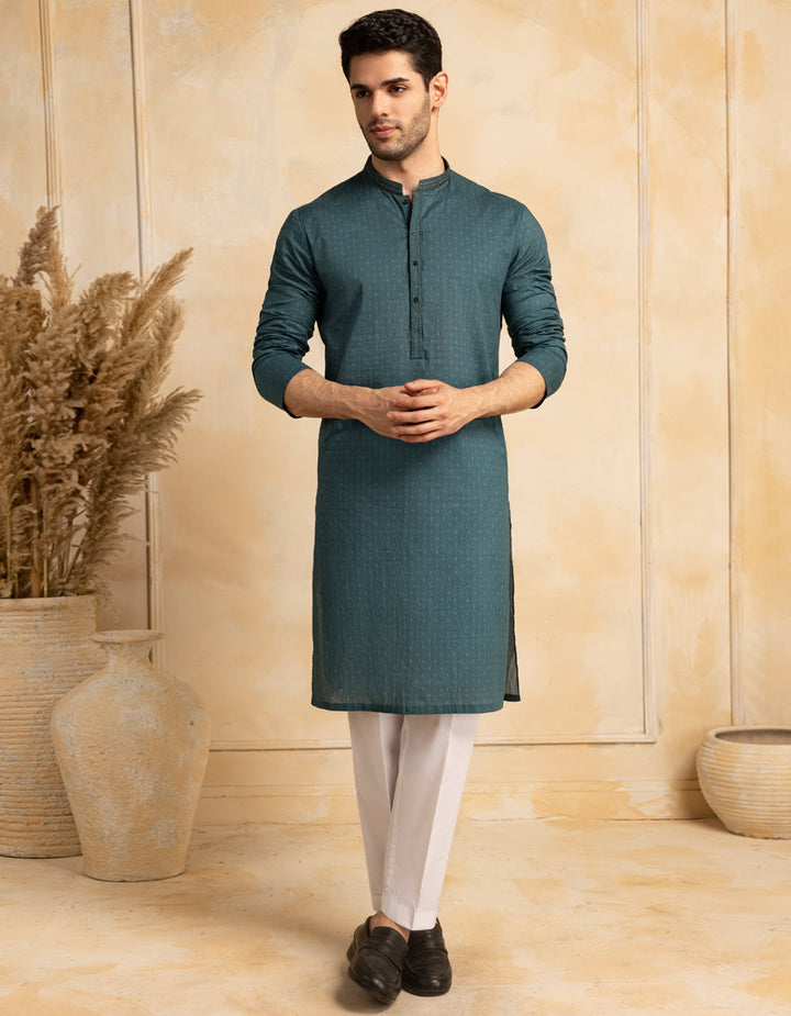 Cotton Blue Kurta - J. Junaid Jamshed