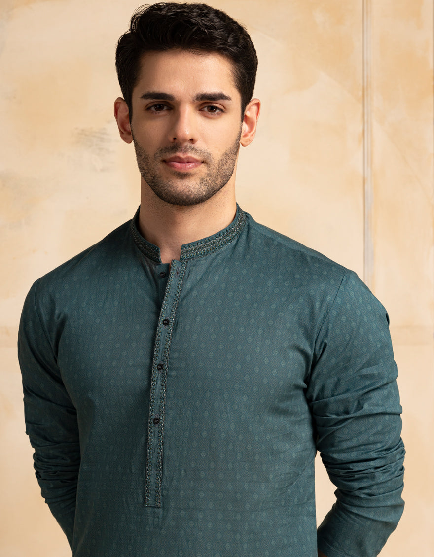 Cotton Blue Kurta - J. Junaid Jamshed