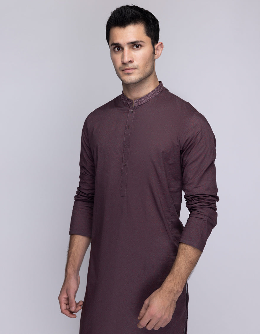 Cotton Red Kurta - J. Junaid Jamshed