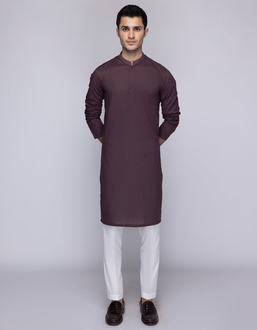 Cotton Red Kurta - J. Junaid Jamshed