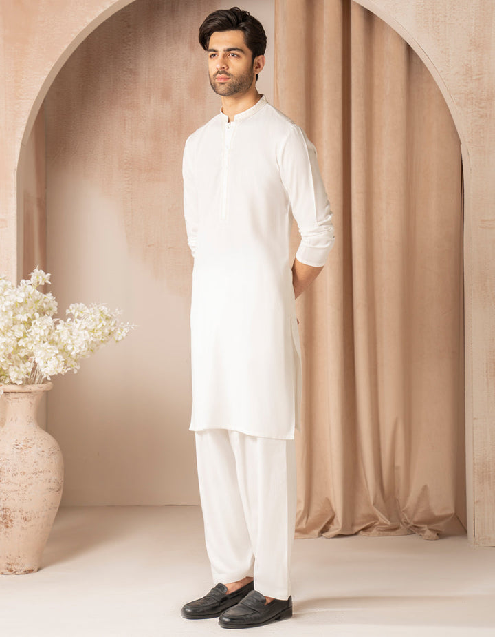 Blended White Shalwar Kameez - J. Junaid Jamshed
