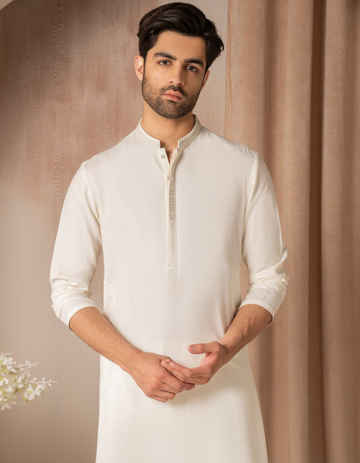 Blended Off White Shalwar Kameez - J. Junaid Jamshed
