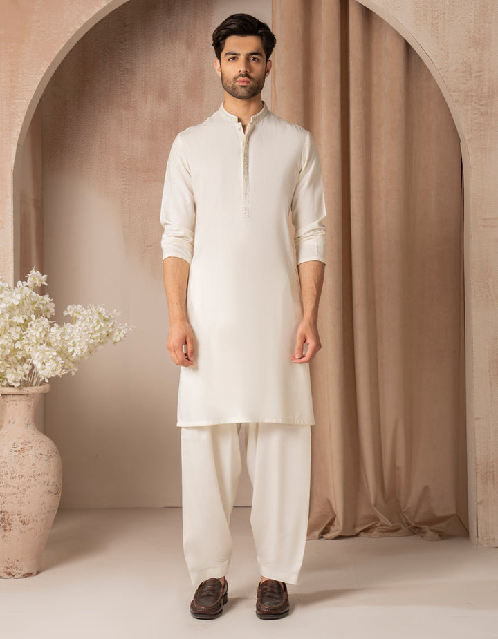 Blended Off White Shalwar Kameez - J. Junaid Jamshed