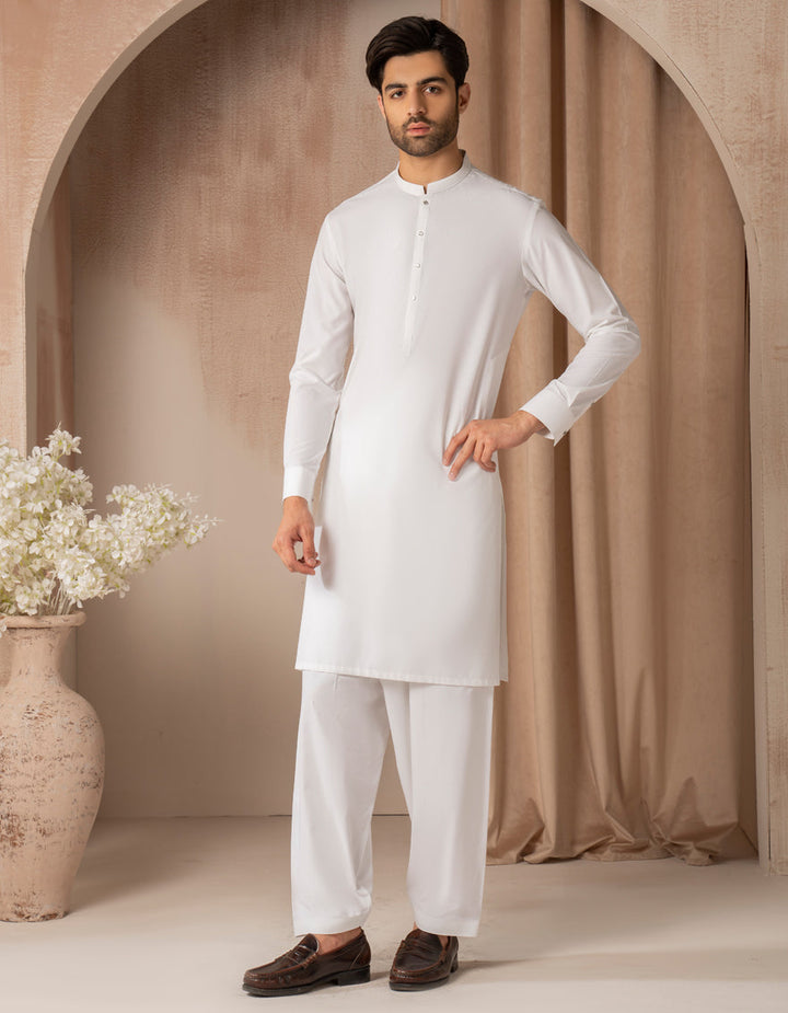 Blended White Shalwar Kameez - J. Junaid Jamshed