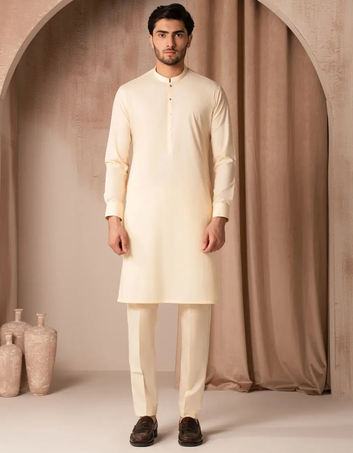 Blended Cream Kurta Trouser - J. Junaid Jamshed