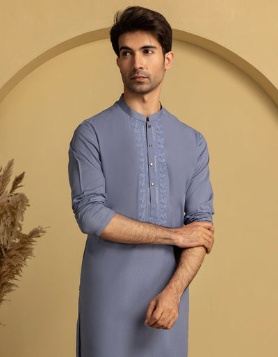 Blended Blue Kurta - J. Junaid Jamshed