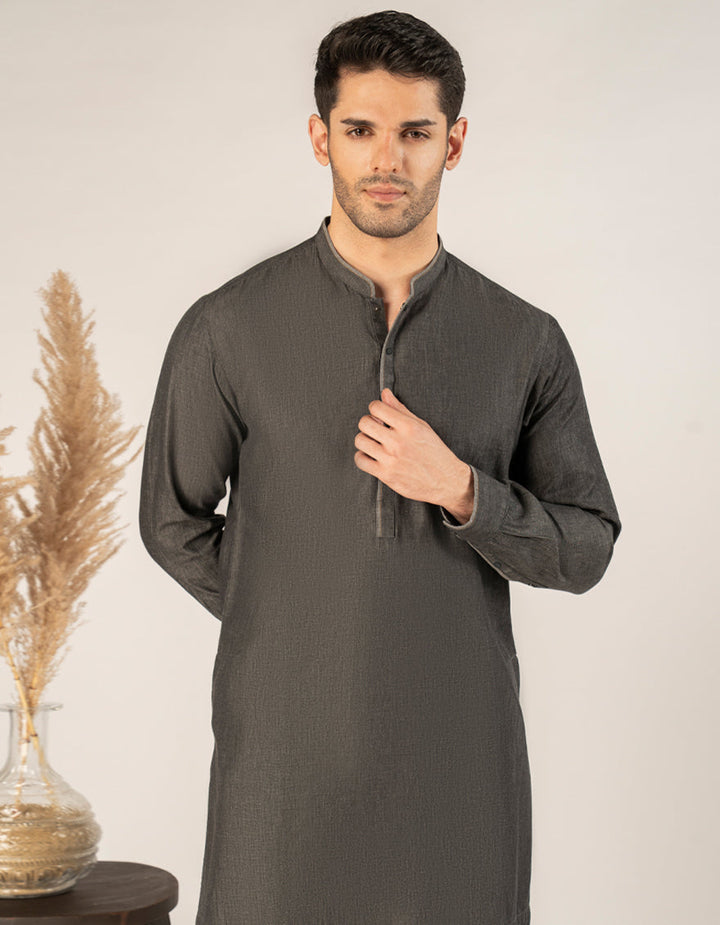 Cotton Denim Black Kurta - J. Junaid Jamshed