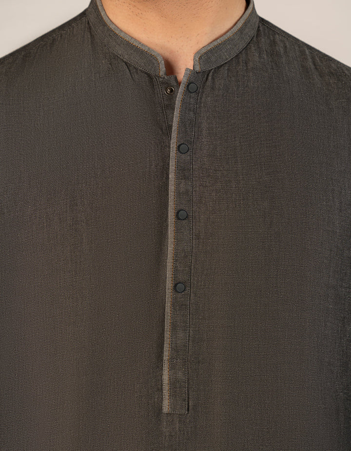 Cotton Denim Black Kurta - J. Junaid Jamshed