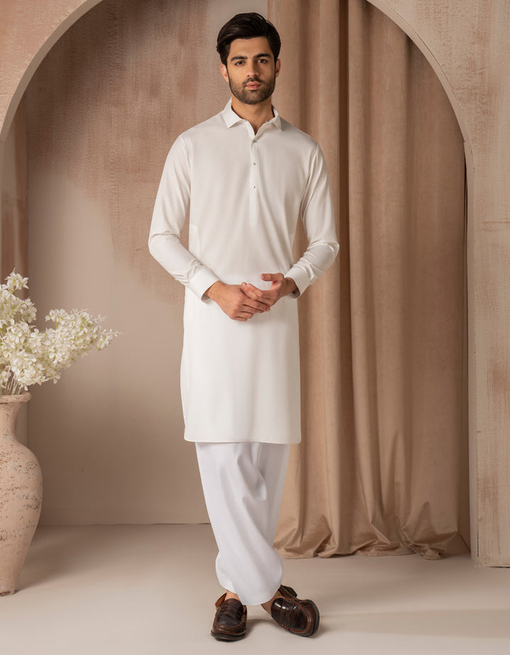 Blended White Shalwar Kameez - J. Junaid Jamshed