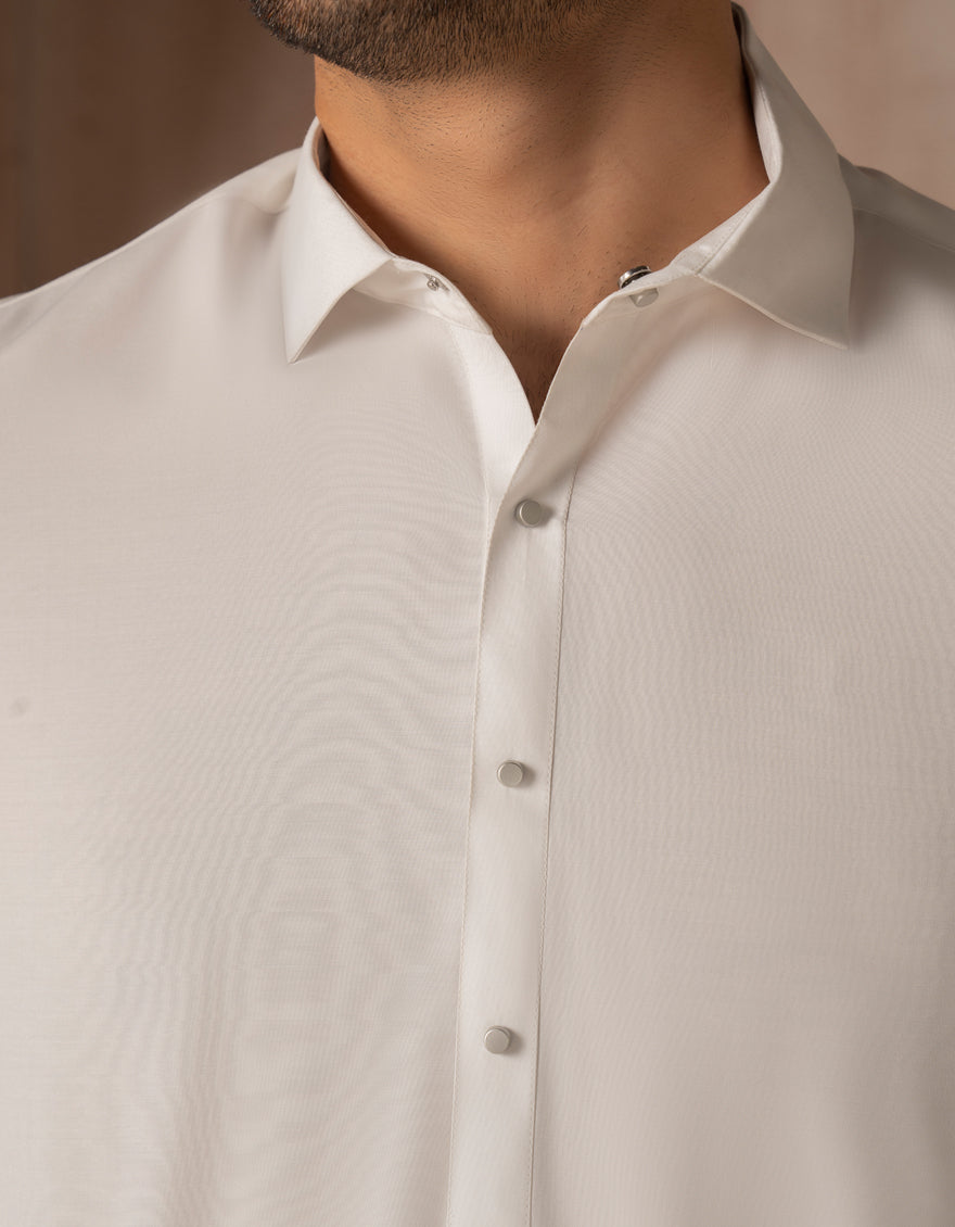 Blended White Shalwar Kameez - J. Junaid Jamshed