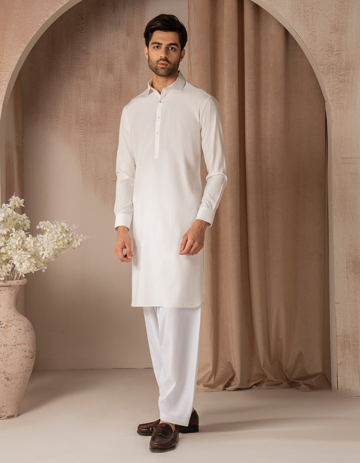 Blended White Shalwar Kameez - J. Junaid Jamshed
