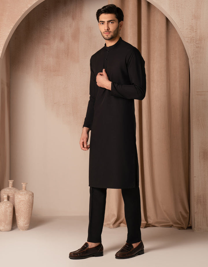 Blended Black Kurta Trouser - J. Junaid Jamshed