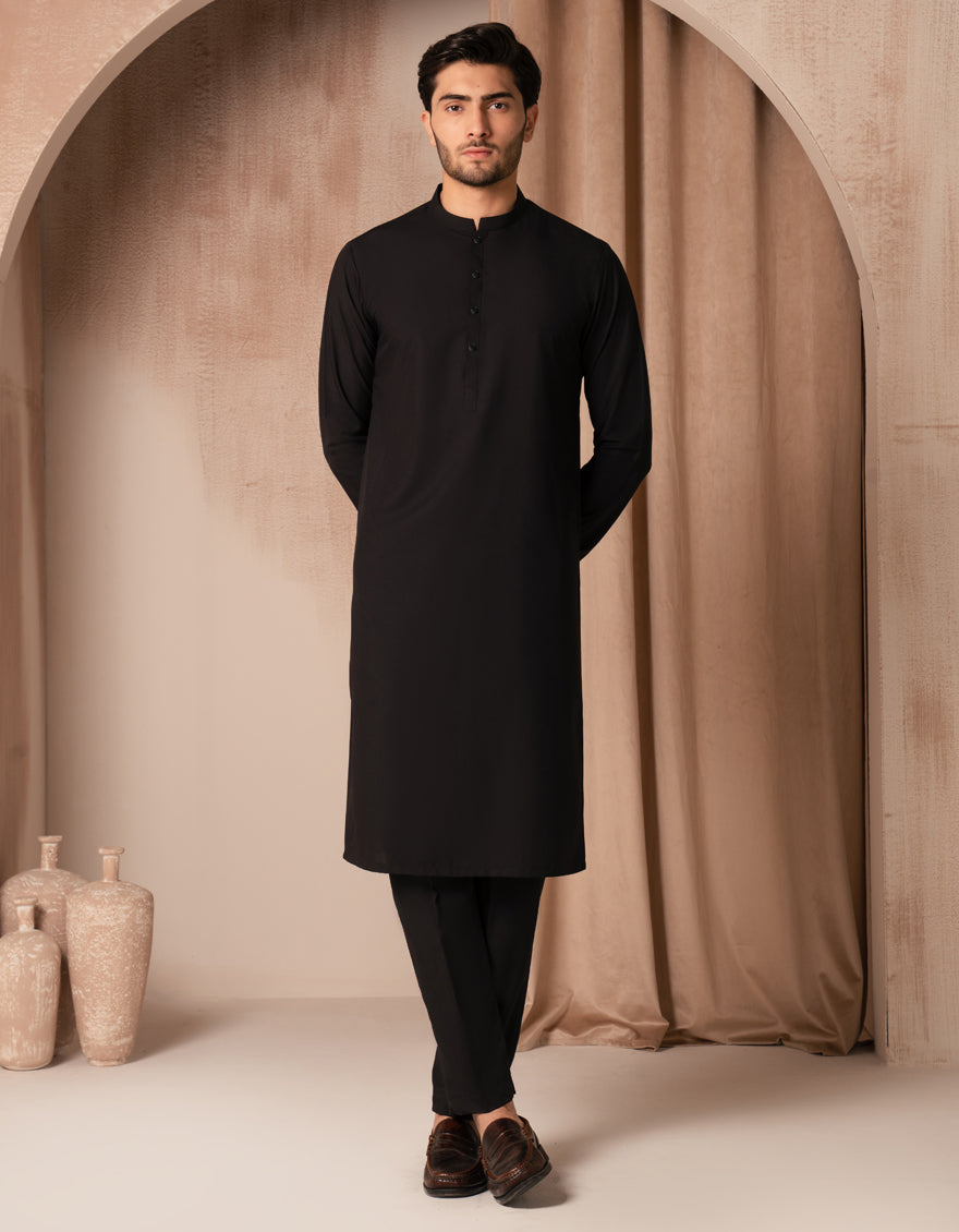 Blended Black Kurta Trouser - J. Junaid Jamshed