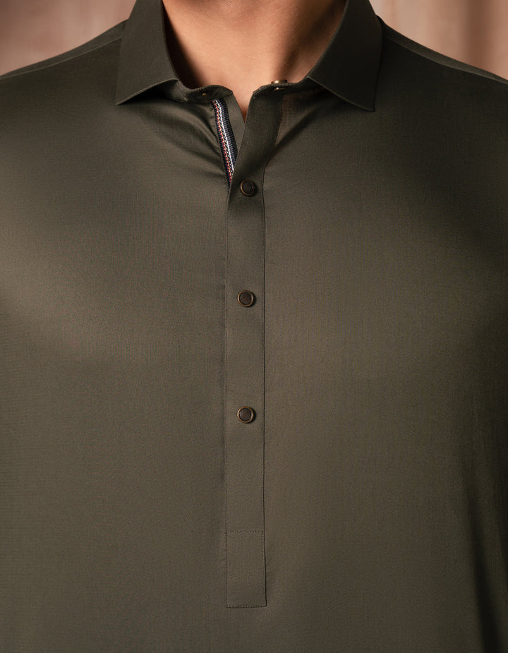 Cotton Mehndi Green Kurta Trouser - J. Junaid Jamshed