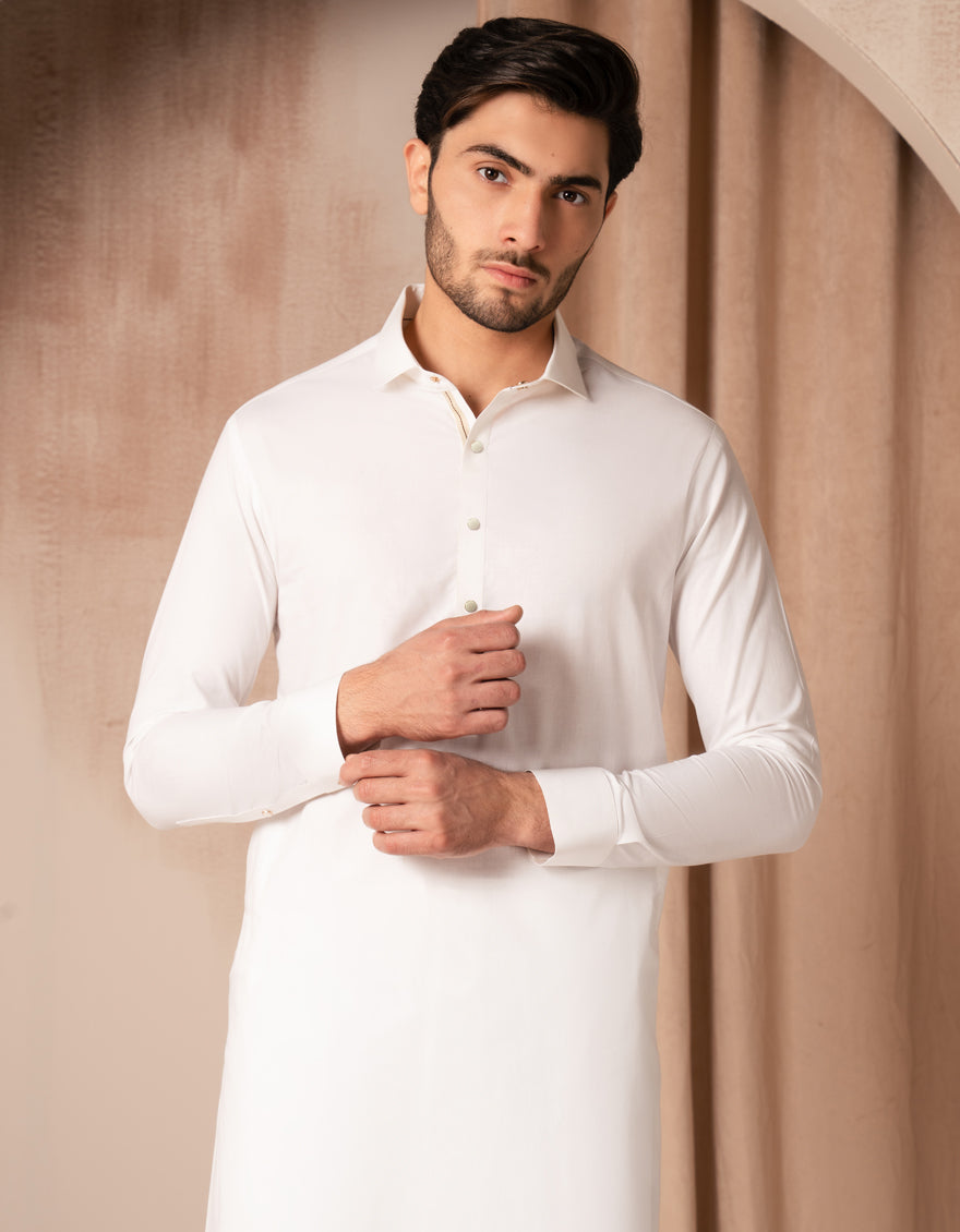 Cotton White Kurta Trouser - J. Junaid Jamshed