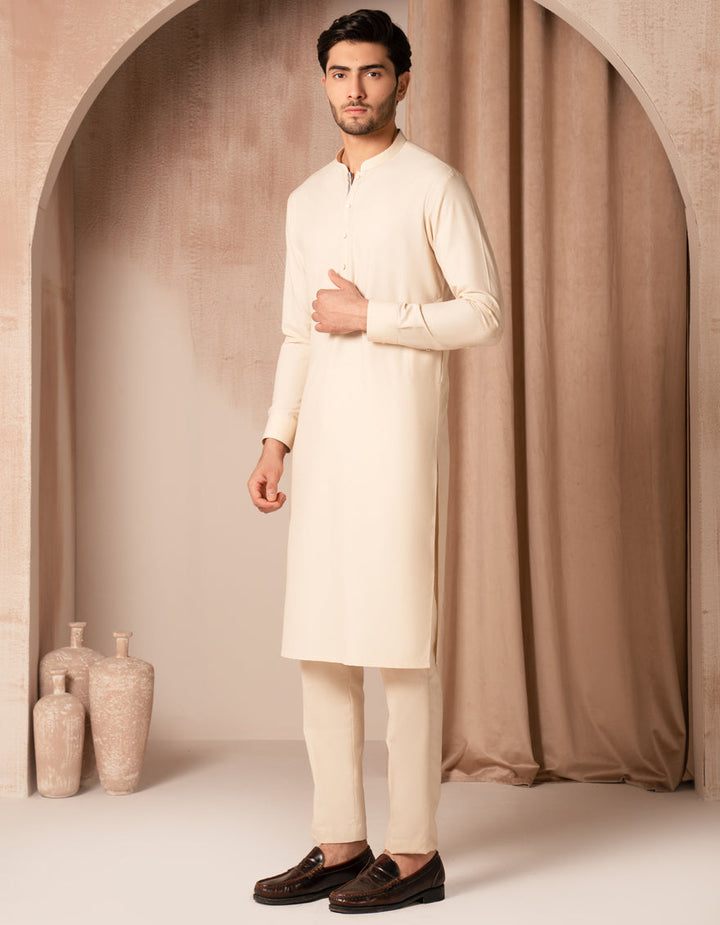 Blended Cream Kurta Trouser - J. Junaid Jamshed