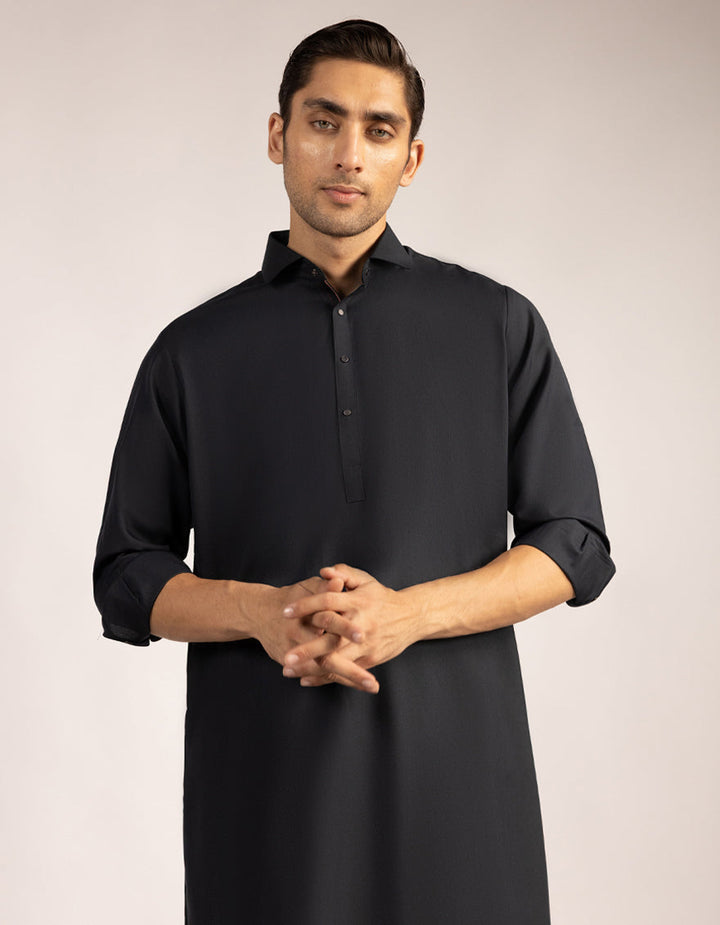 Blended Charcoal Grey Kurta Trouser - J. Junaid Jamshed