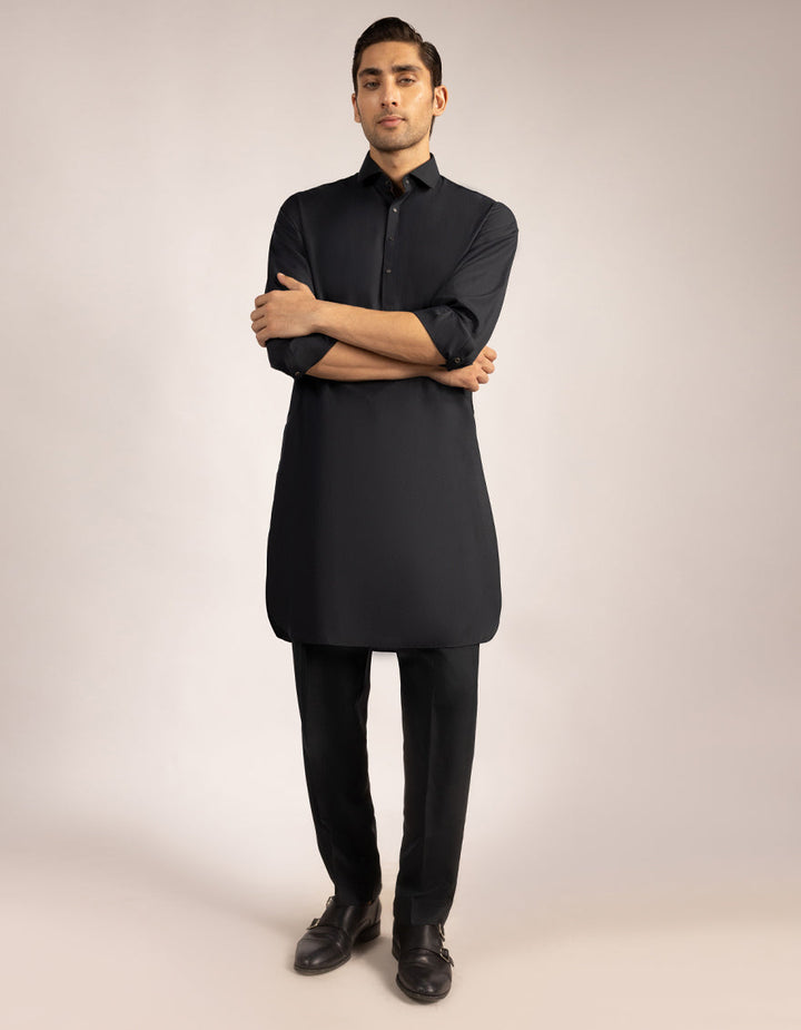 Blended Charcoal Grey Kurta Trouser - J. Junaid Jamshed