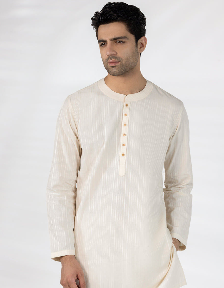 Cotton Cream Kurta - J. Junaid Jamshed