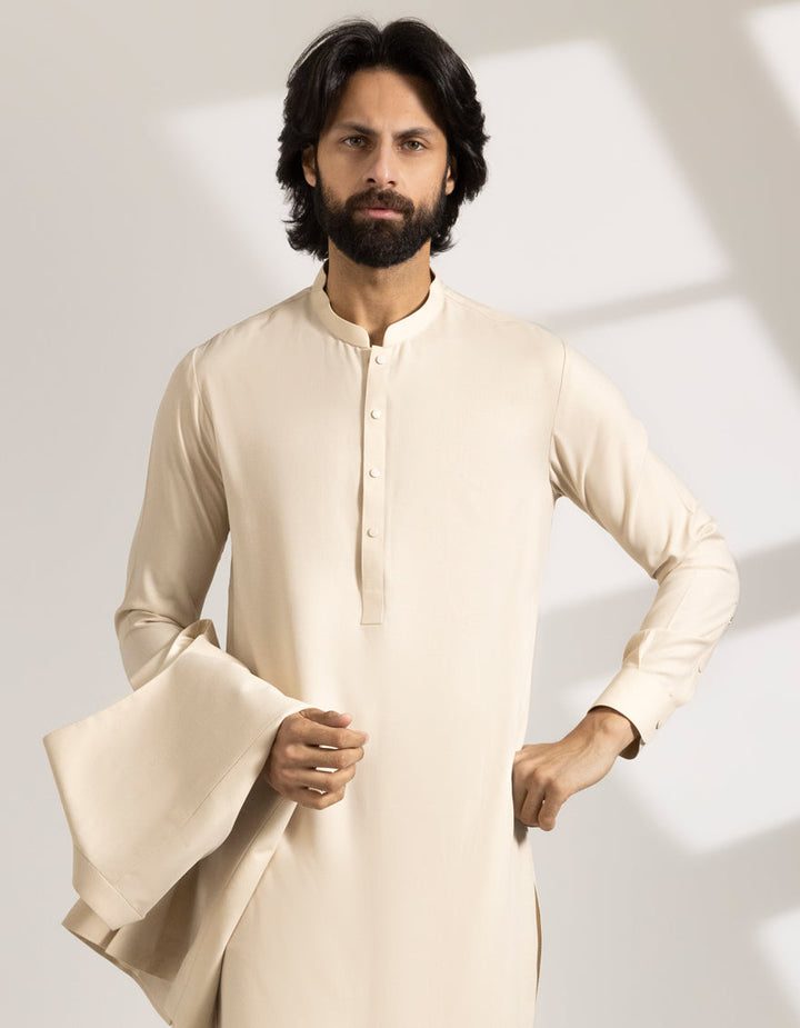 Blended Sand Kurta Trouser with Waist Coat - J. Junaid Jamshed