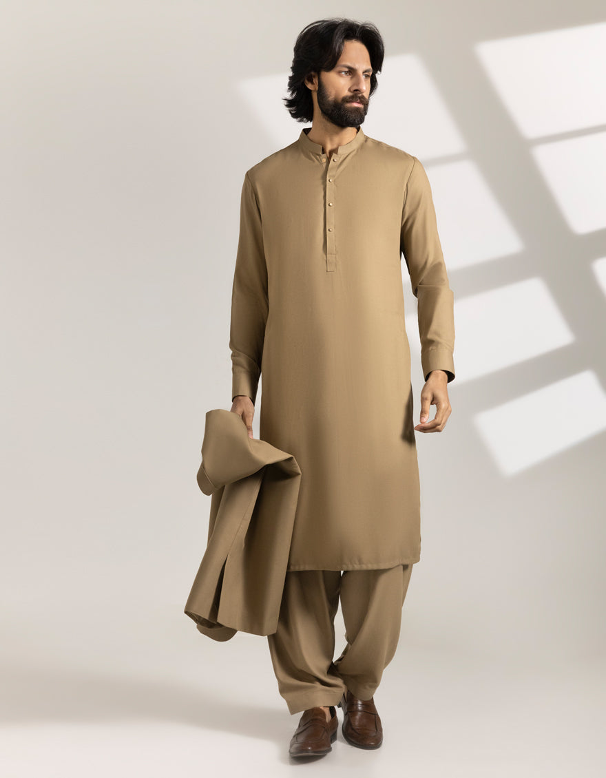 Blended Brown Shalwar Kameez - J. Junaid Jamshed