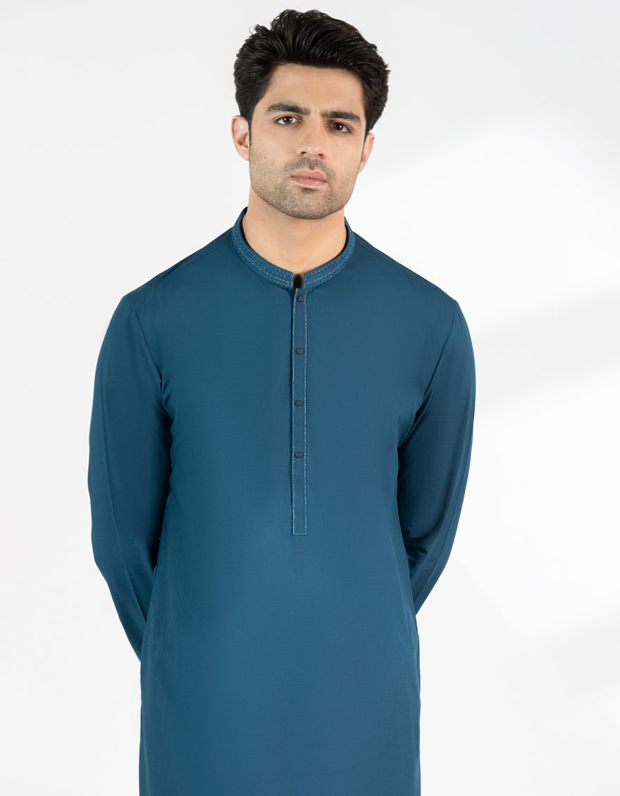Blended Teal Blue Kurta - J. Junaid Jamshed