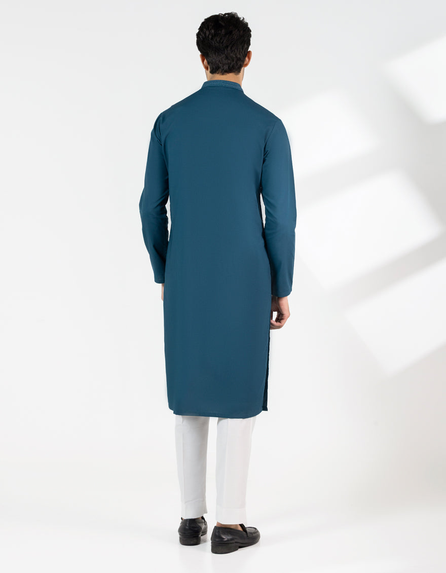 Blended Teal Blue Kurta - J. Junaid Jamshed