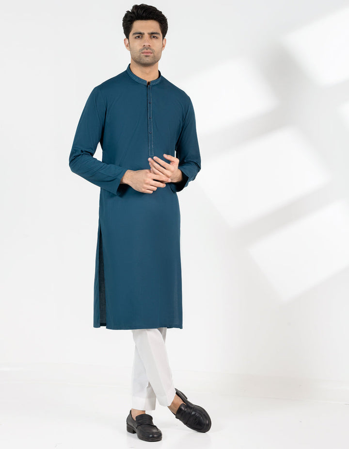 Blended Teal Blue Kurta - J. Junaid Jamshed