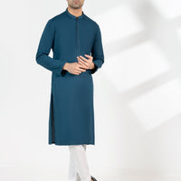 Blended Teal Blue Kurta - J. Junaid Jamshed