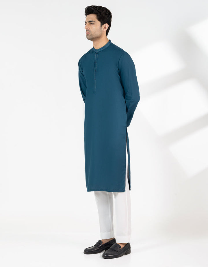 Blended Teal Blue Kurta - J. Junaid Jamshed