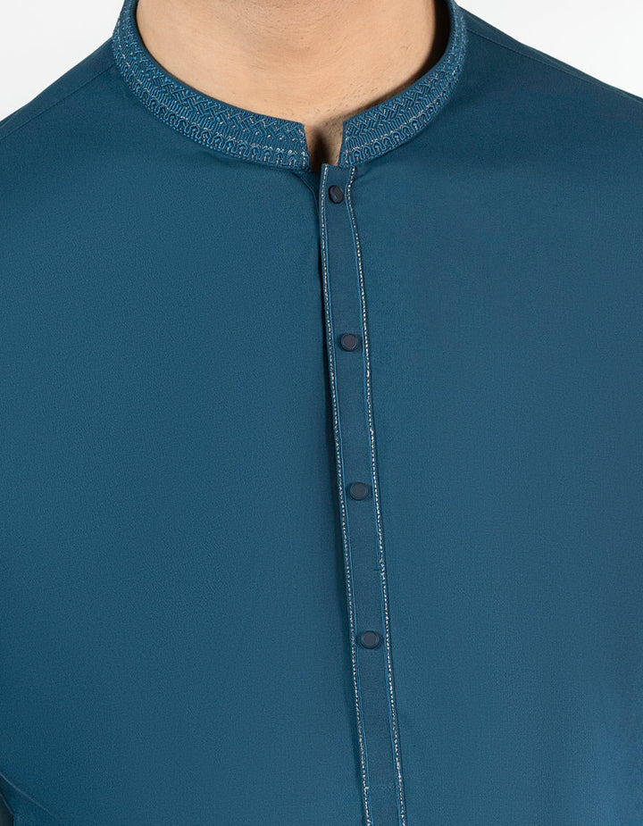 Blended Teal Blue Kurta - J. Junaid Jamshed