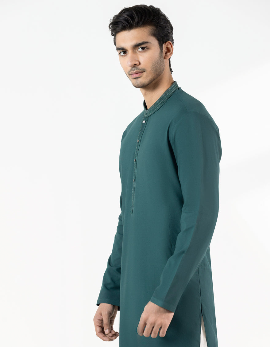 Blended Green Kurta - J. Junaid Jamshed