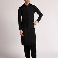 Blended Black Shalwar Kameez with Waist Coat - J. Junaid Jamshed