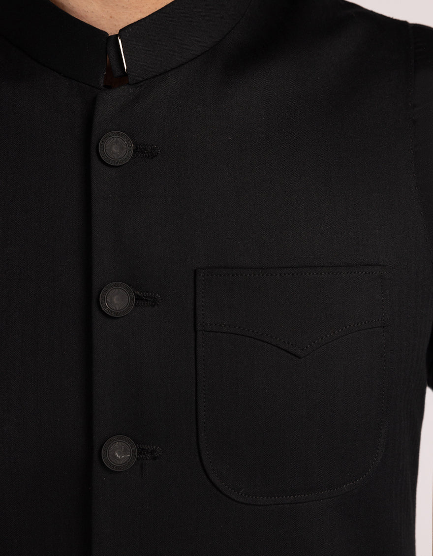 Blended Black Shalwar Kameez with Waist Coat - J. Junaid Jamshed