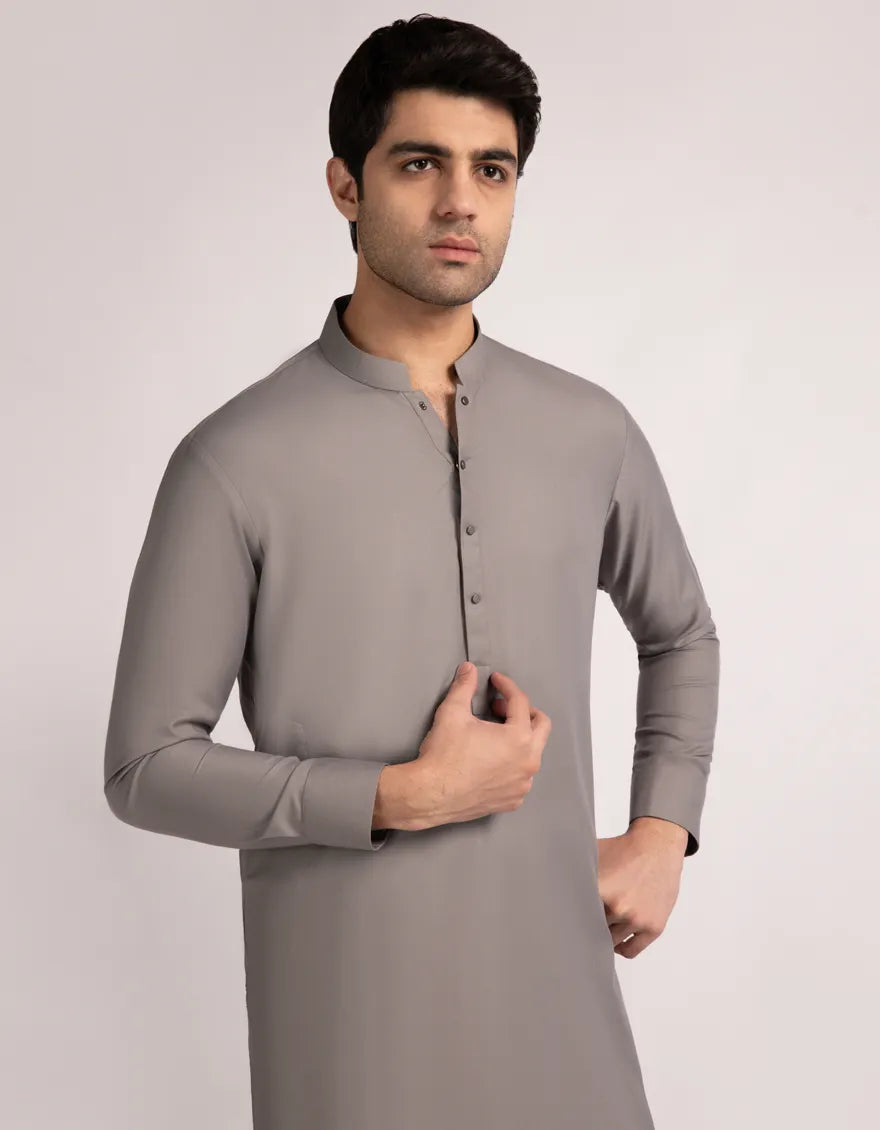 Blended Steel Grey Shalwar Kameez  - J. Junaid Jamshed