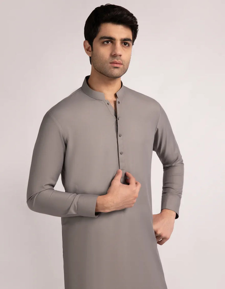 Blended Steel Grey Shalwar Kameez  - J. Junaid Jamshed