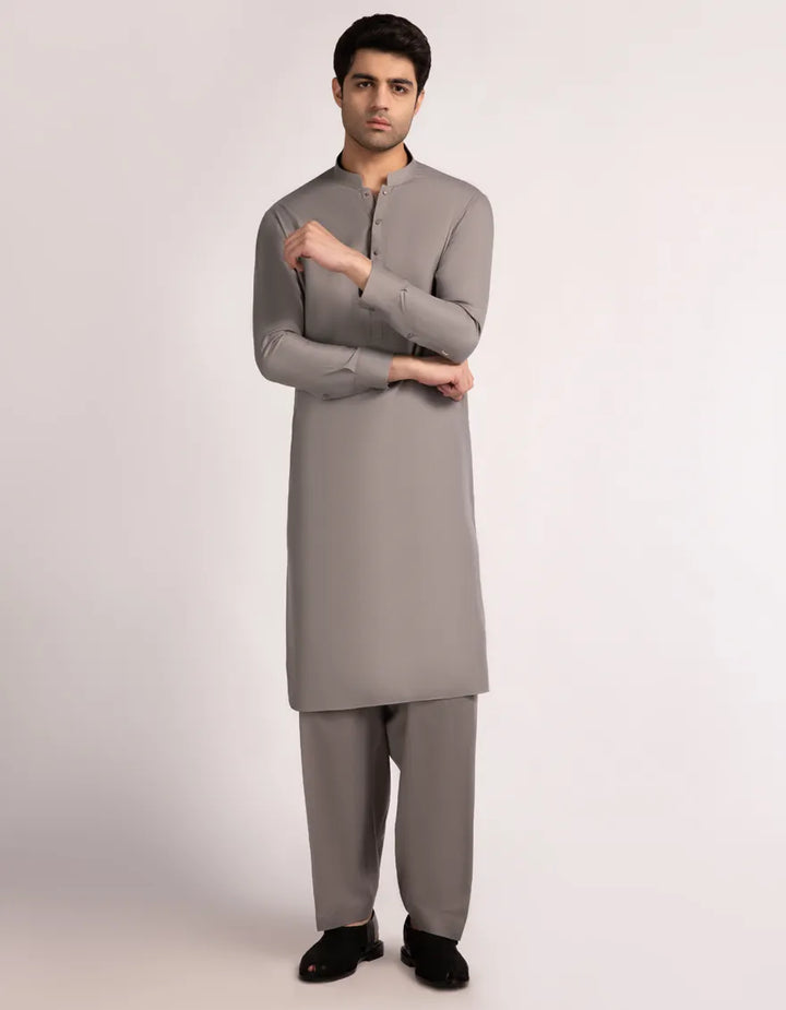 Blended Steel Grey Shalwar Kameez  - J. Junaid Jamshed