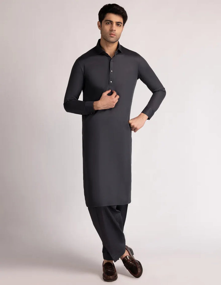 Cotton Deep Grey Shalwar Kameez - J. Junaid Jamshed