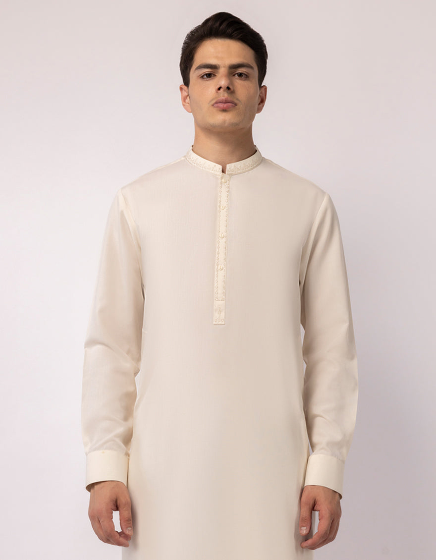 Blended Cream Shalwar Kameez - J. Junaid Jamshed