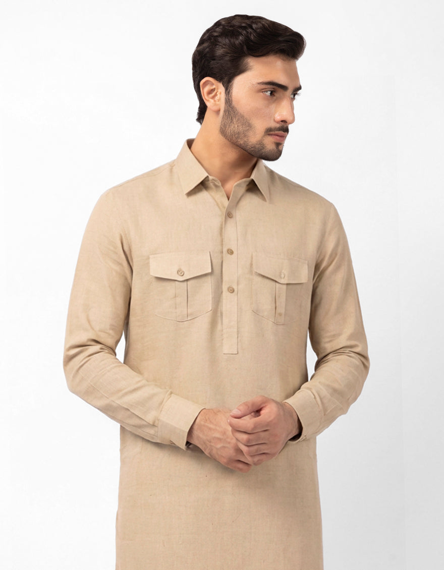 Cotton Cream Kurta Trouser - J. Junaid Jamshed