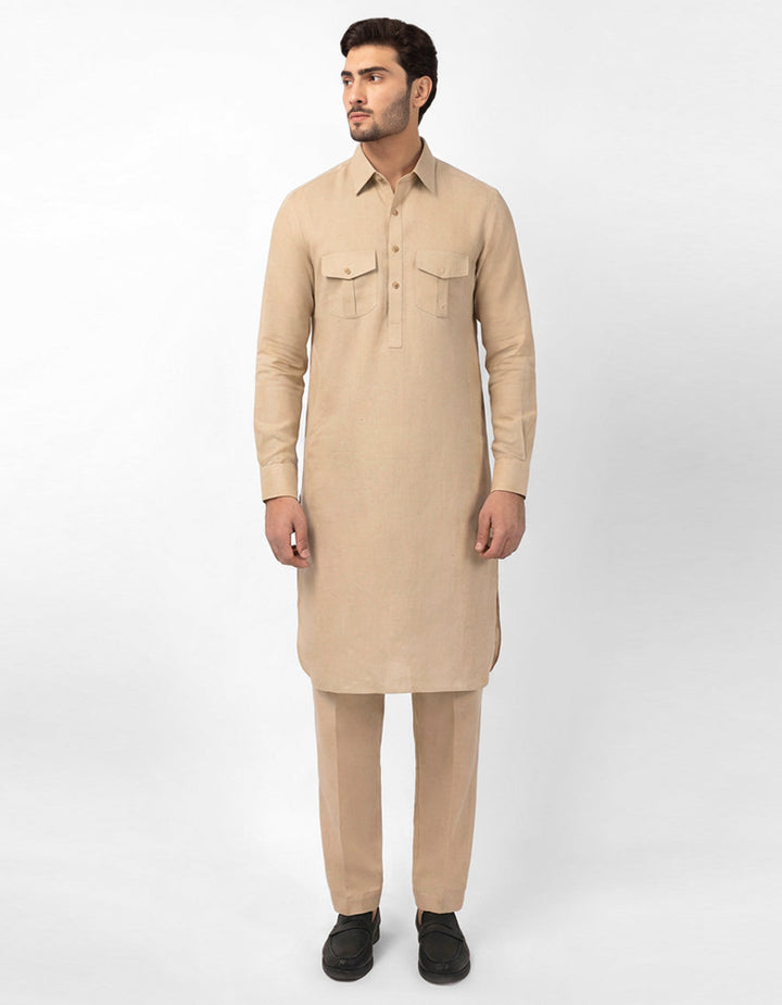 Cotton Cream Kurta Trouser - J. Junaid Jamshed