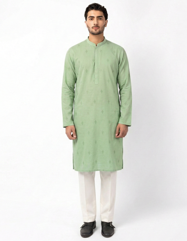 Cotton Light Green Kurta - J. Junaid Jamshed
