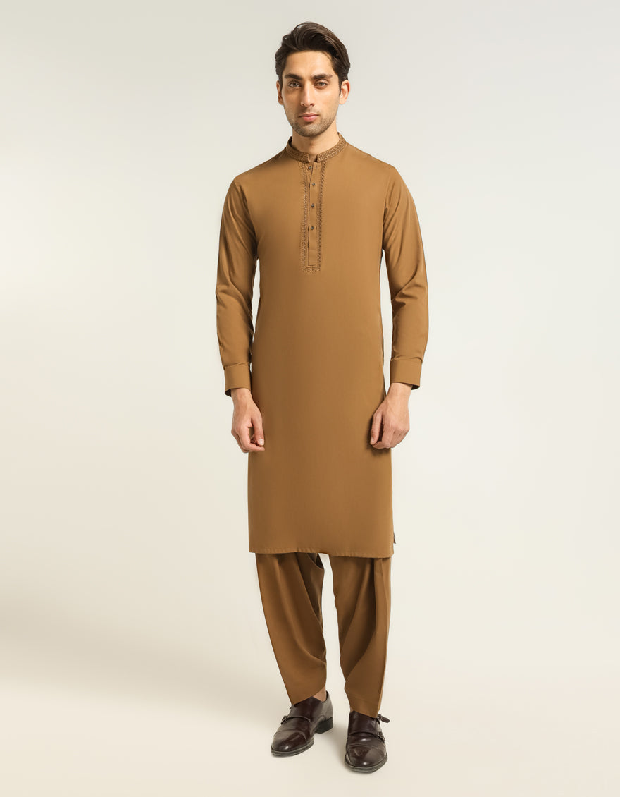 Blended Brown Shalwar Kameez - J. Junaid Jamshed