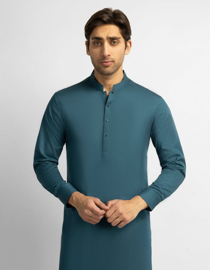 Cotton Turquoise Blue Kurta Trouser - J. Junaid Jamshed
