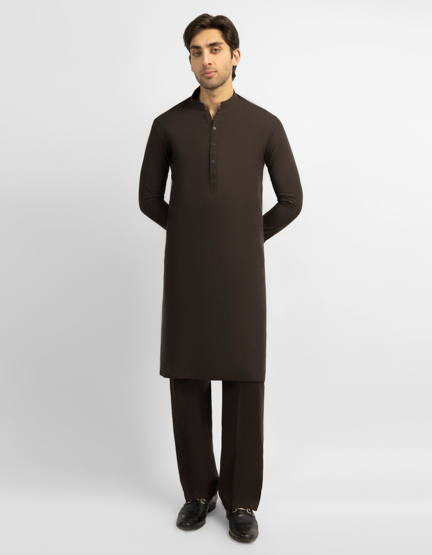 Blended Brown Kurta Trouser - J. Junaid Jamshed